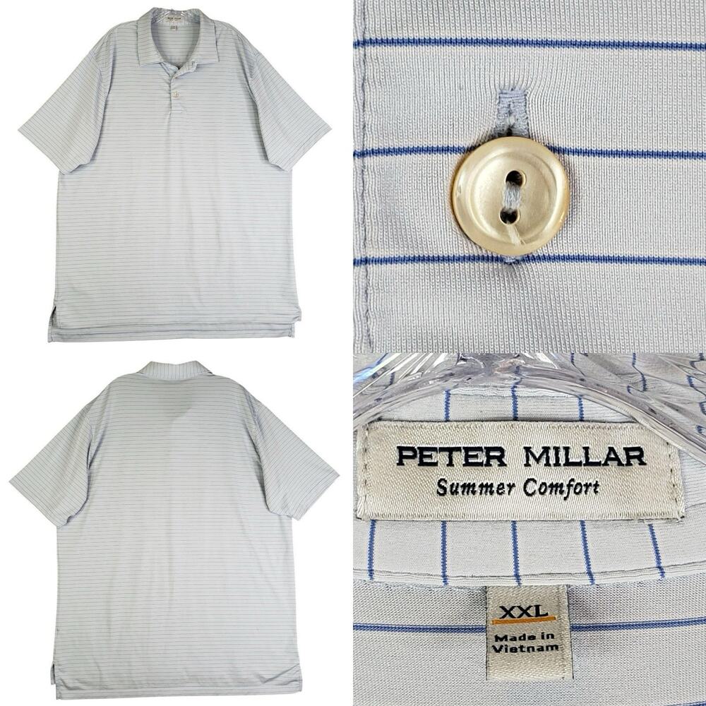 Peter Millar Shirt Summer Comfort Golf Polo Men's XXL White Blue Striped SS